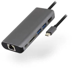 USB-C višestruki priključak na HDMI 4K, 2-priključni USB3.0, čitač kartica, isporuka struje C i adapter Gigabit Ethernet