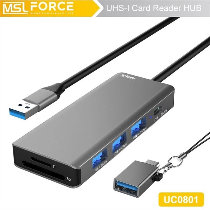 Card Reader With 4Ports USB HUB TYPE-A TYPE-C