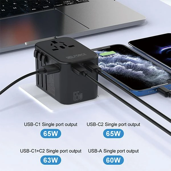 Universal Travel Adapter 65W GaN Dual Type C Charger